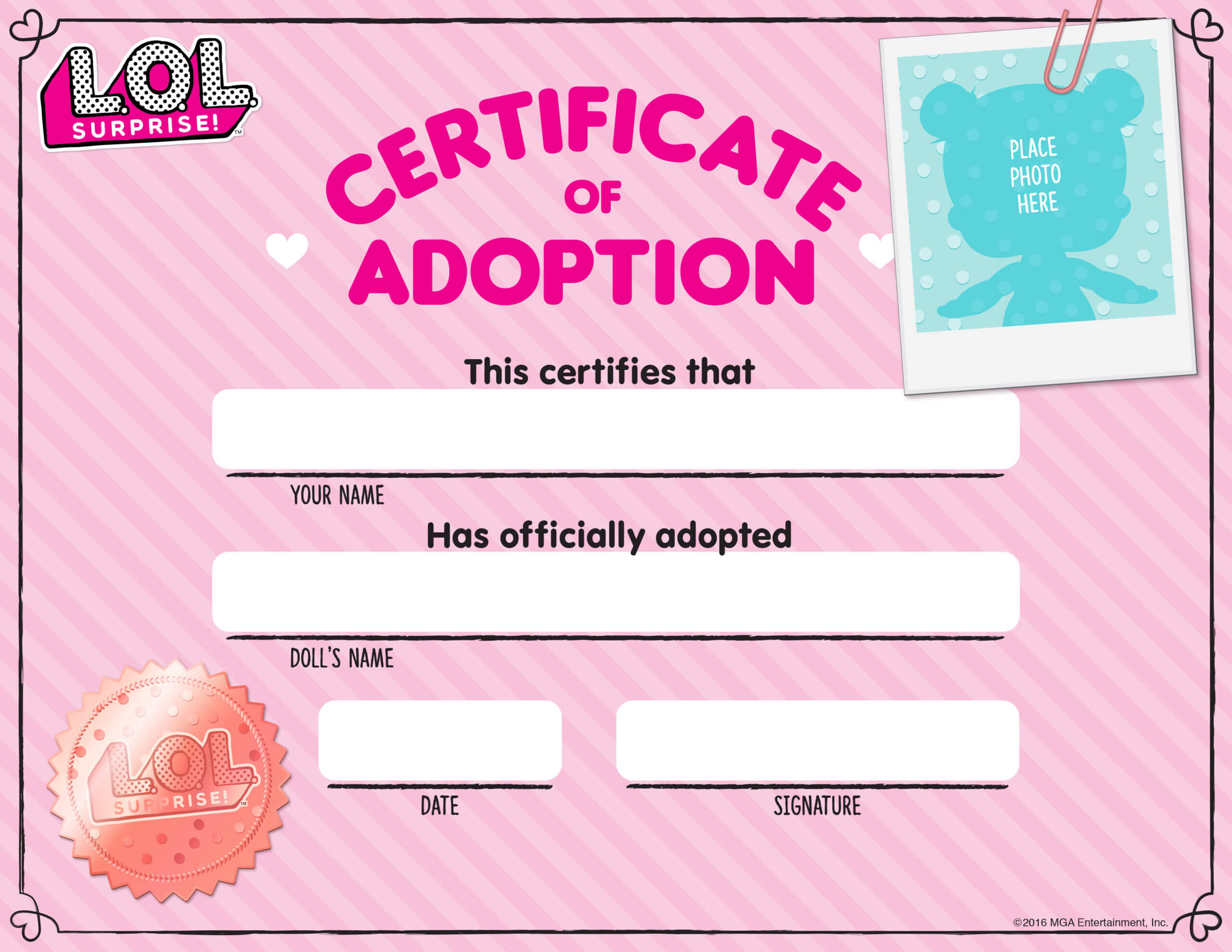 Download Fun Activities And Color Ins To Print Out And Play Intended For Toy Adoption Certificate Template