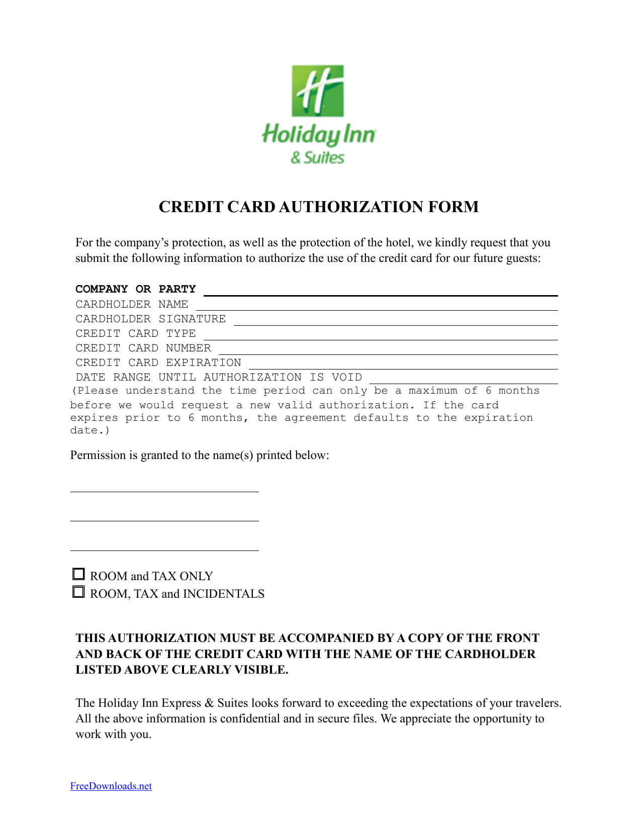 Download Holiday Inn Credit Card Authorization Form Template Regarding Hotel Credit Card Authorization Form Template