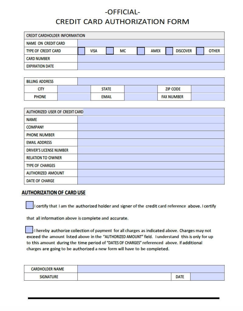 Download Sample Credit Card Authorization Form Template Throughout Credit Card Payment Form Template Pdf