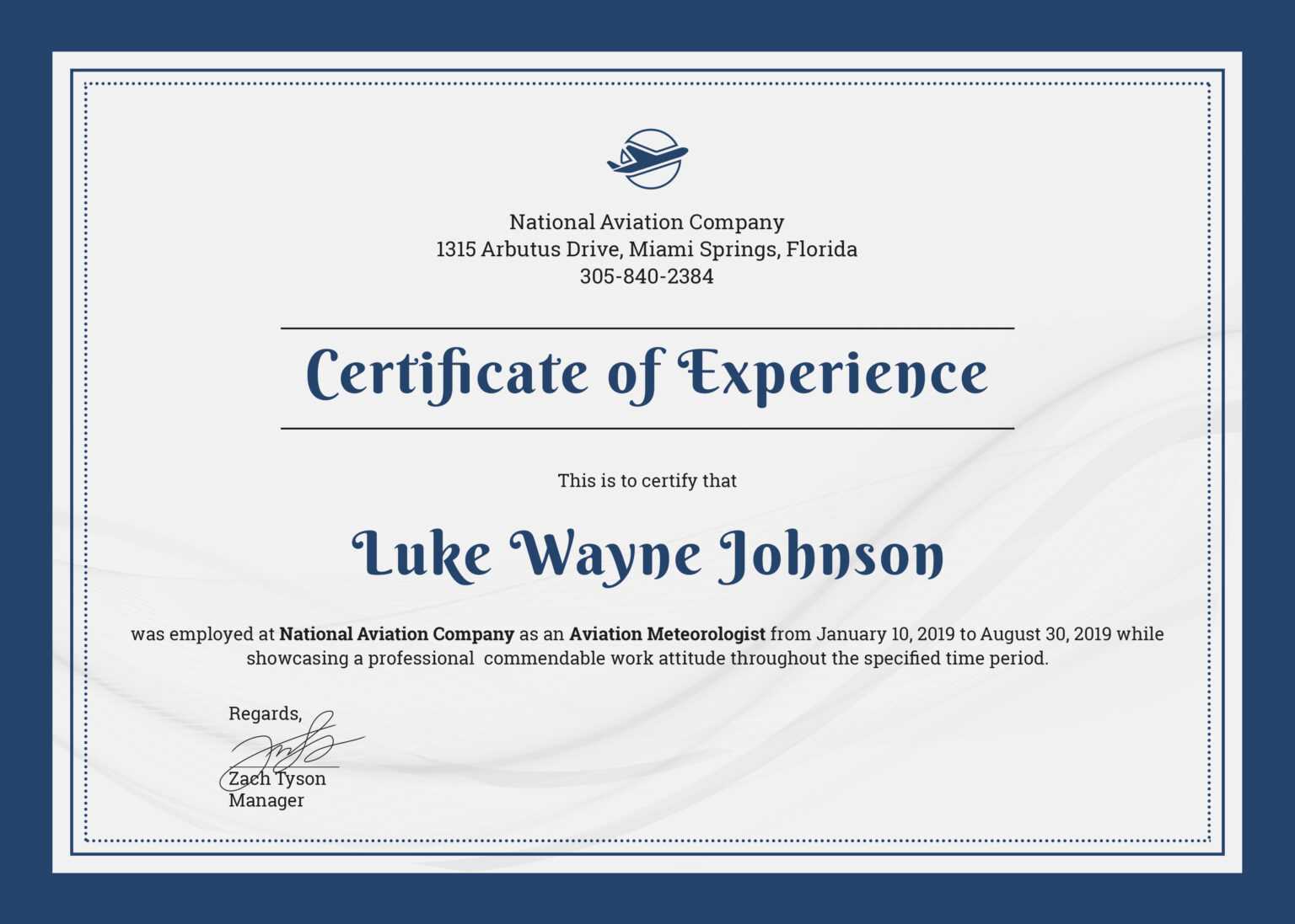 job experience certificate format