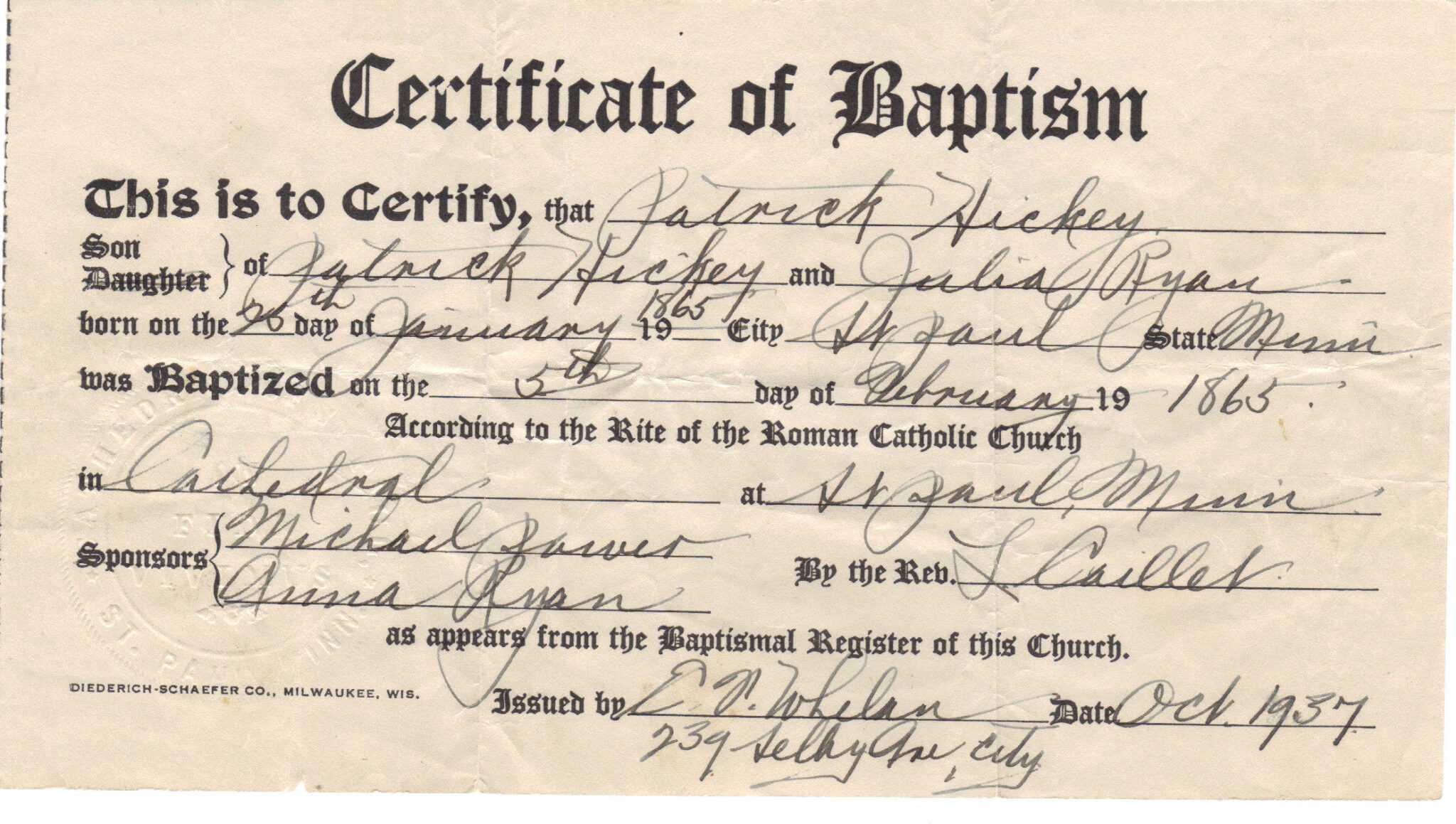 ️free Sample Certificate Of Baptism Form Template ️ Within Roman