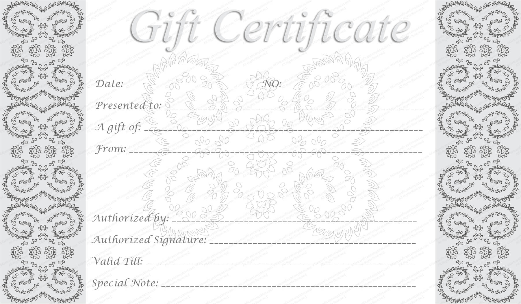 Editable And Printable Silver Swirls Gift Certificate Template For Massage Gift Certificate Template Free Printable