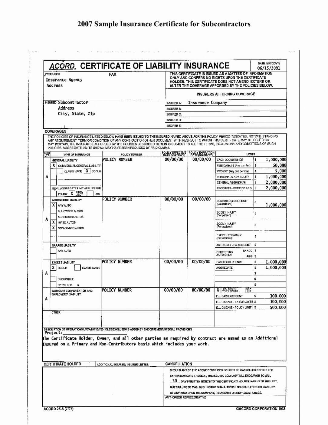 Editable Form Ificate Of Liability Insurance What Is With Regard To