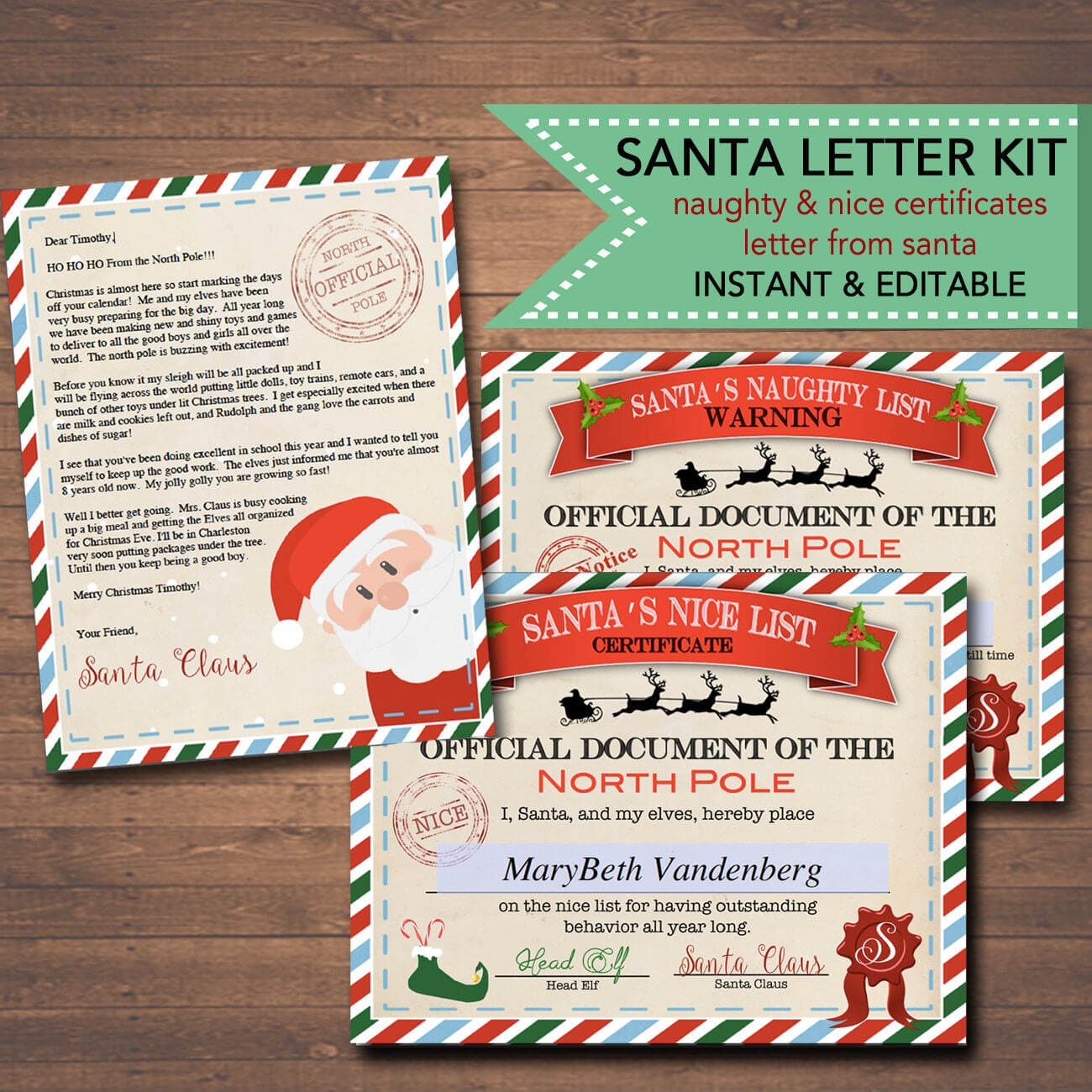 Editable Nice/naughty Certificates, Santa Letter Christmas Reward  Certificate Santa's Nice List, Letter From Santa Template Instant Download In Gymnastics Certificate Template