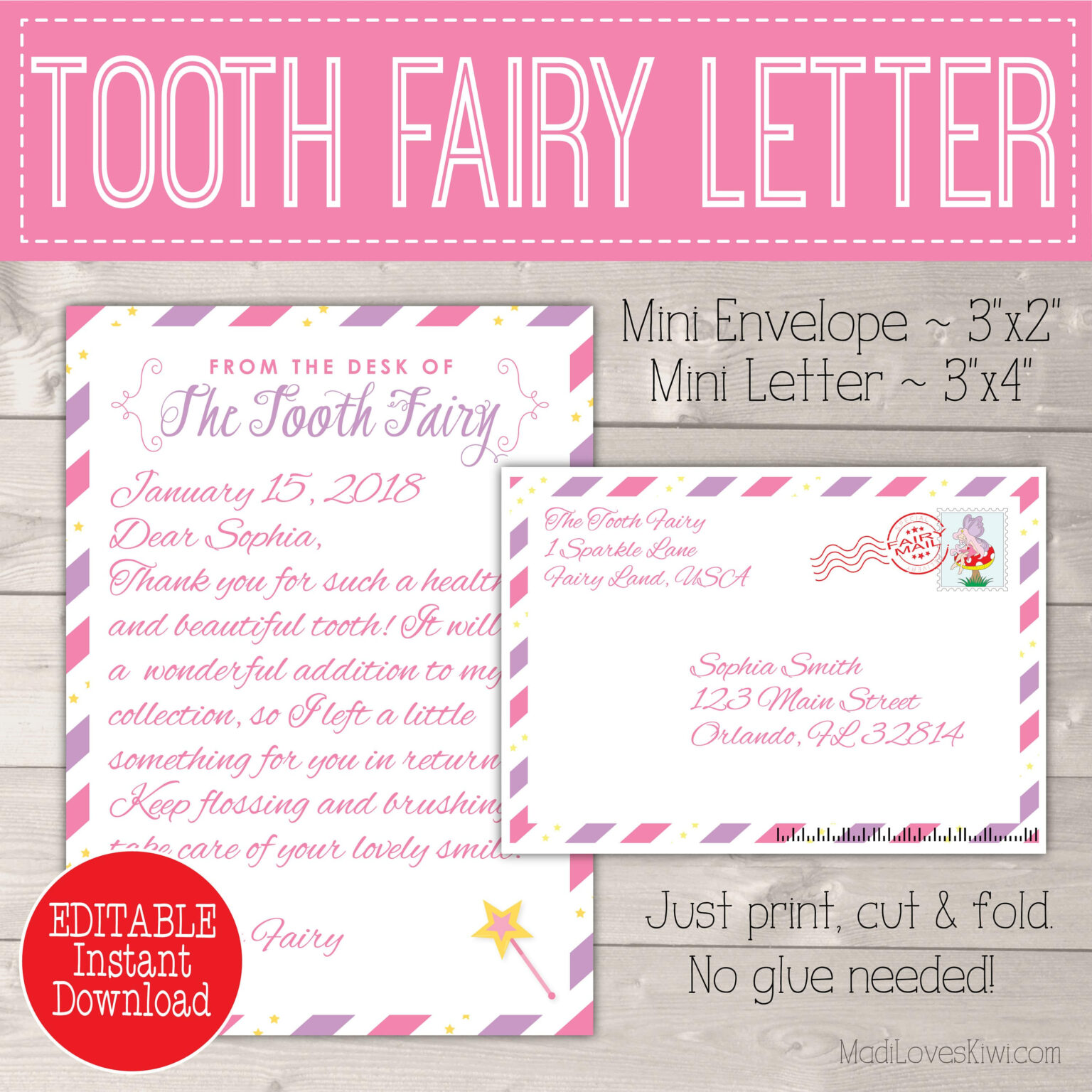 Editable Tooth Fairy Letter With Envelope Printable Pink Intended For