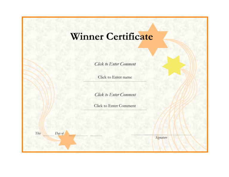First Place Award Certificate Template