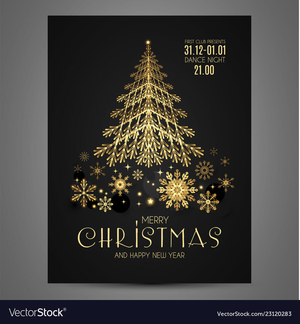 Elegant Christmas Card Template With Gold Fir Tree With Adobe Illustrator Christmas Card Template