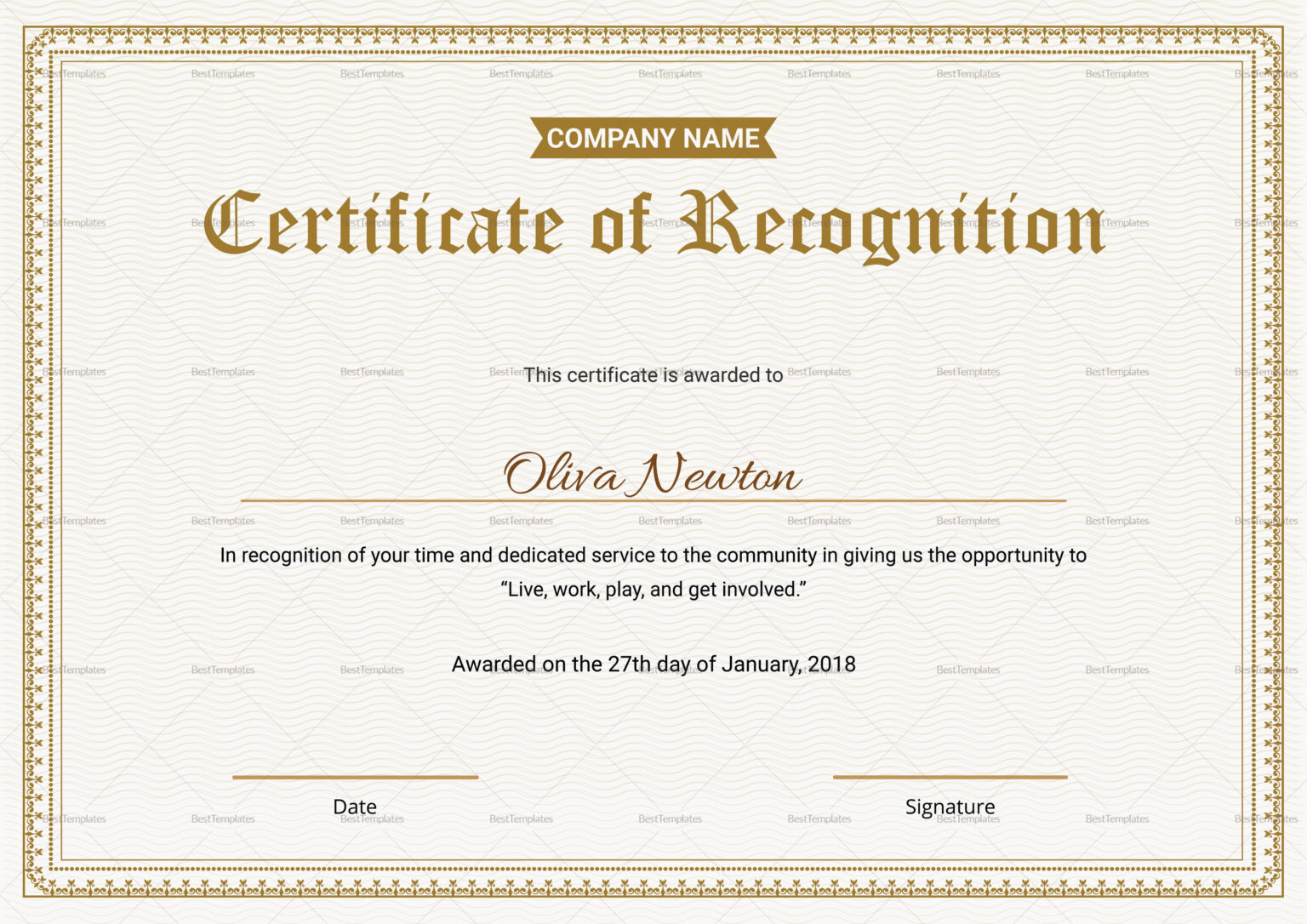 Certificate Of Recognition Template Word