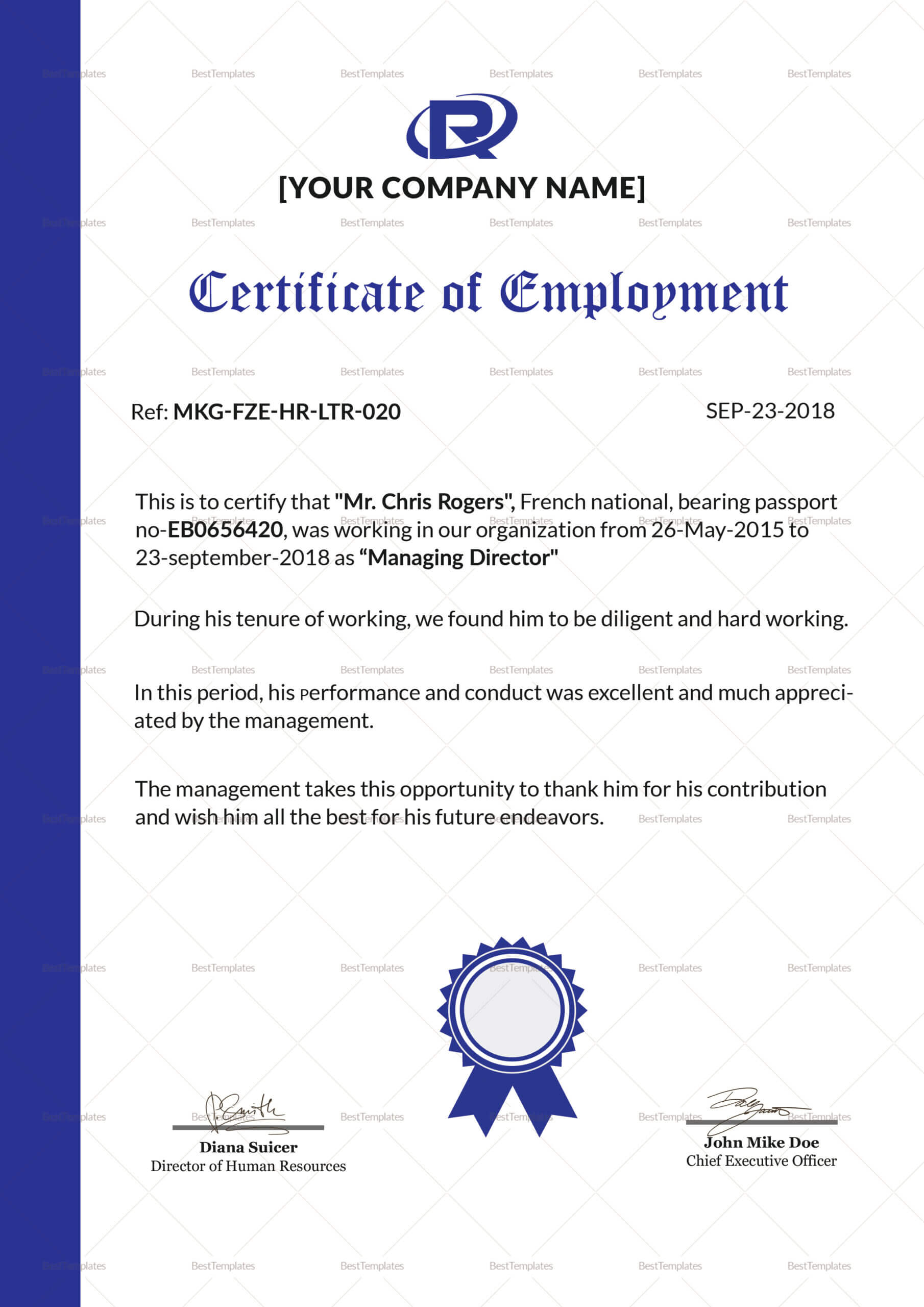 A Certificate Of Employment Template Download