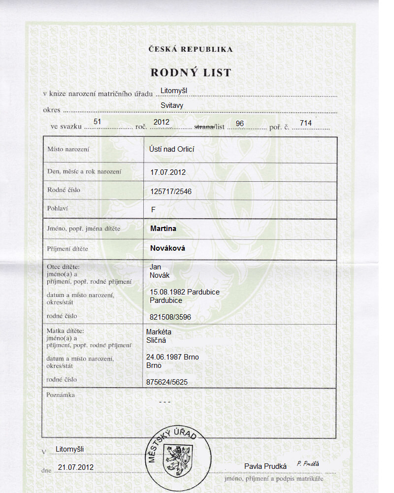 Example Of A Czech Birth Certificate – Czech English Translation Throughout Birth Certificate Template Uk