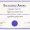 Excellence Award Certificate | Templates At For Award Of Excellence Certificate Template