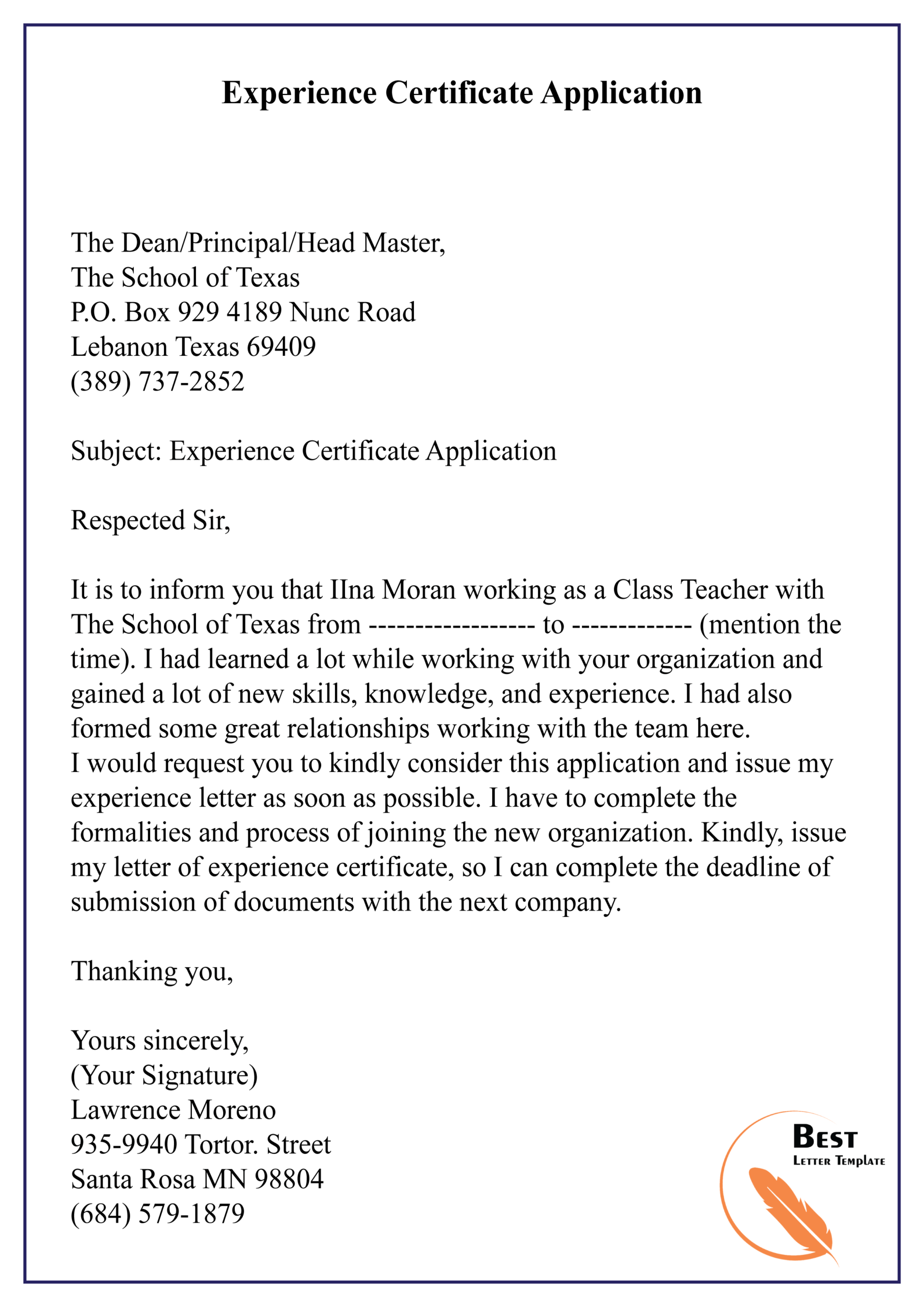 letter for diploma application