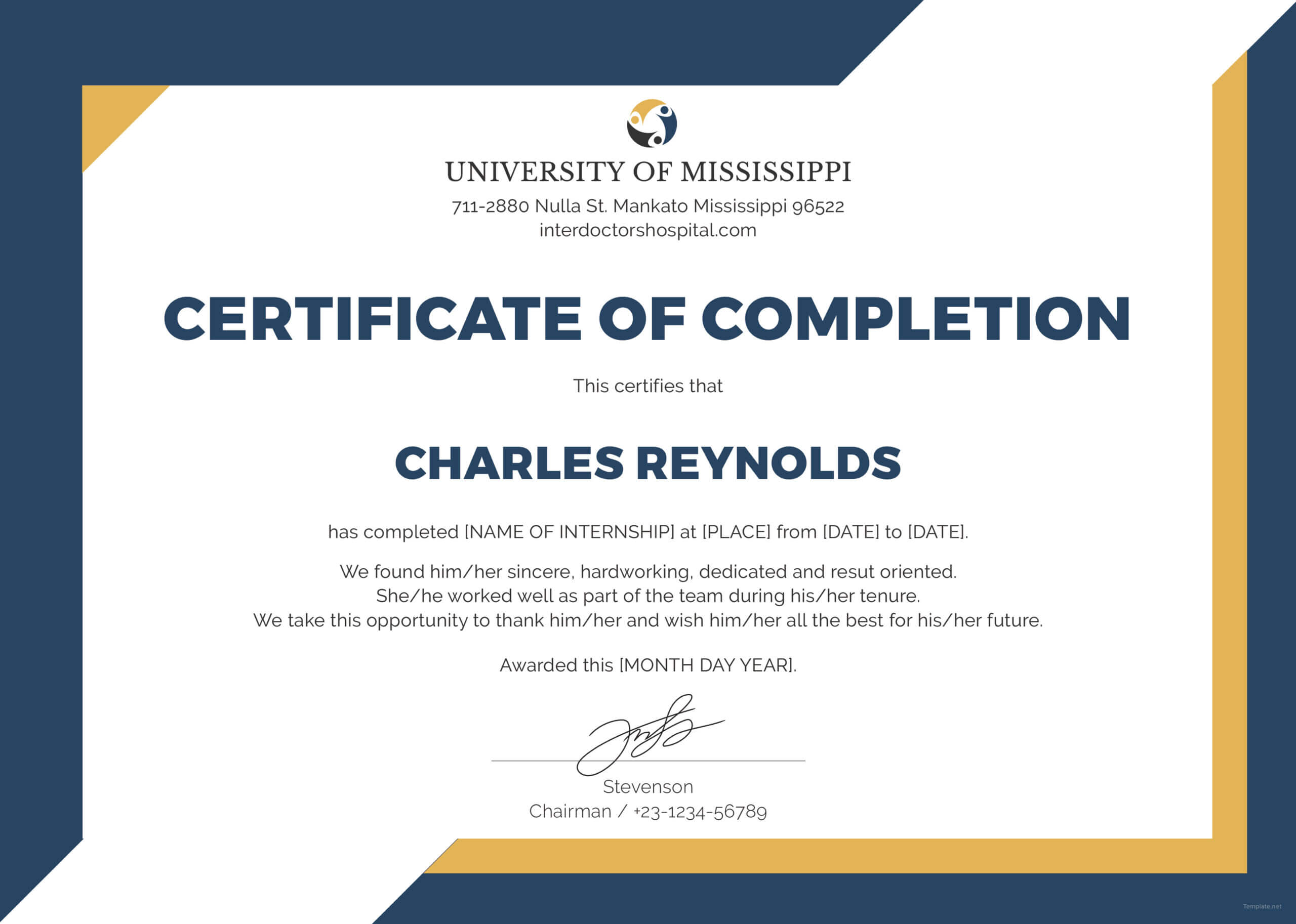 🥰free Certificate Of Completion Template Sample With Example🥰 In Certificate Of Completion Free Template Word
