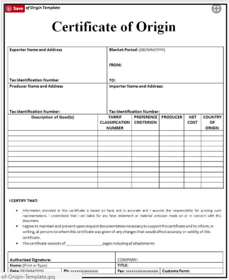 Nafta Certificate Template