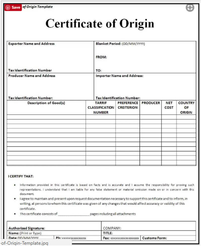  free Printable Certificate Of Origin Form Template Pdf For Nafta Certificate Template