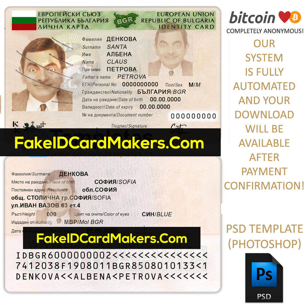 Fake Bulgaria Id Card Template Psd Editable Download In Social Security Card Template Photoshop