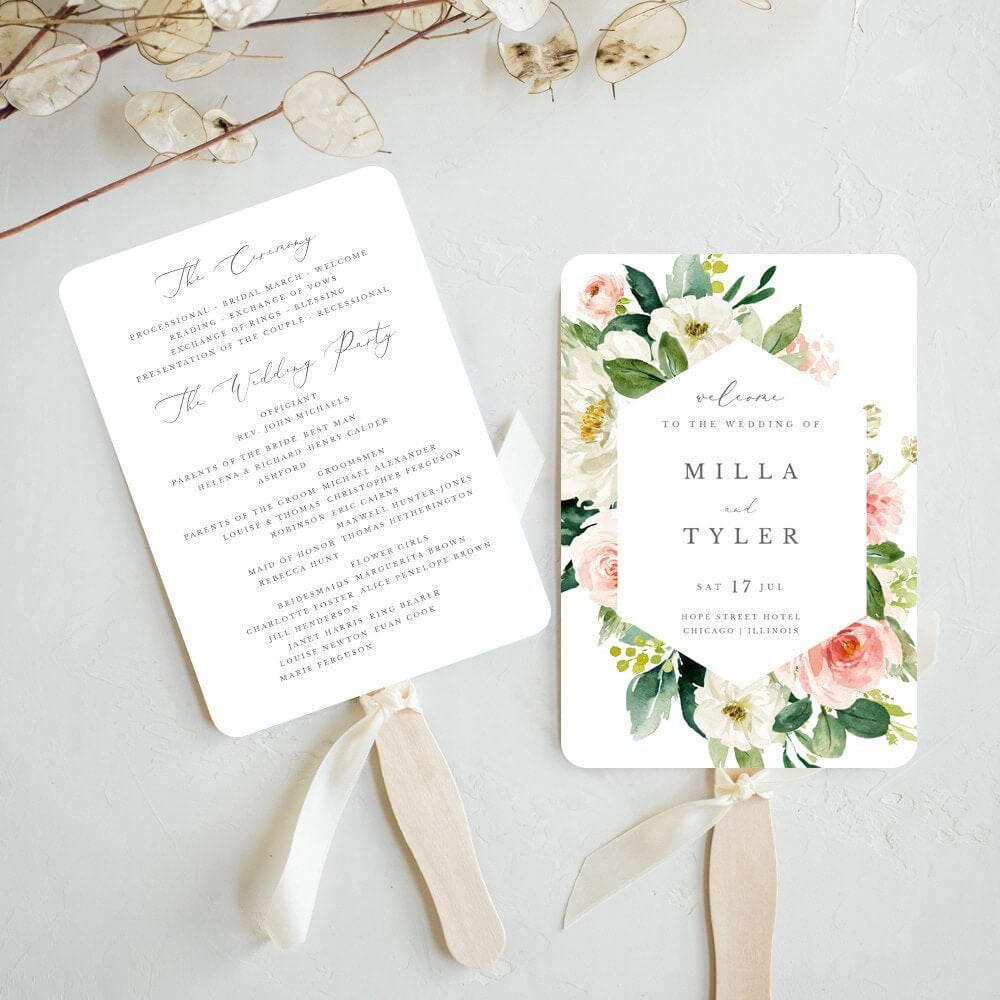 Fan Wedding Program Printable Template, Blush Floral And Greenery Order Of  Service For Boho Wedding, Milla Pertaining To Michaels Place Card Template