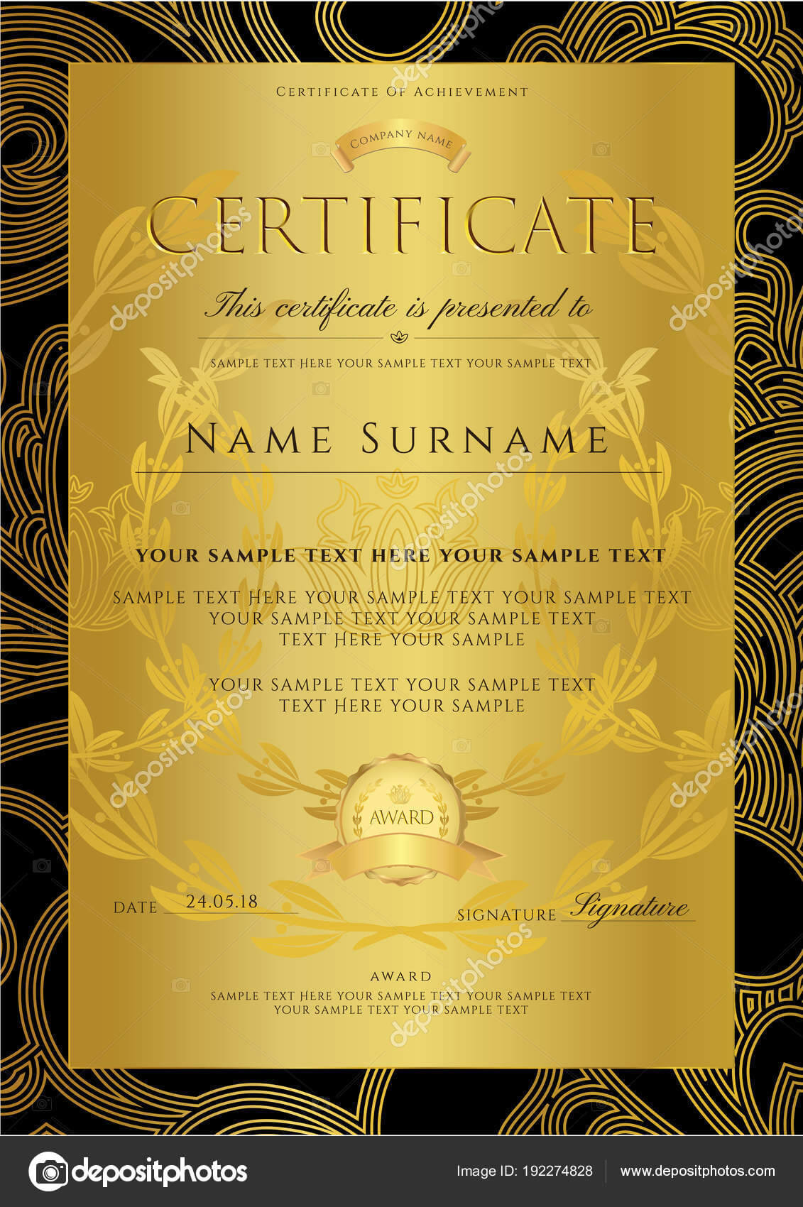 Filigree Scroll Template | Certificate Diploma Golden Design Throughout Certificate Scroll Template