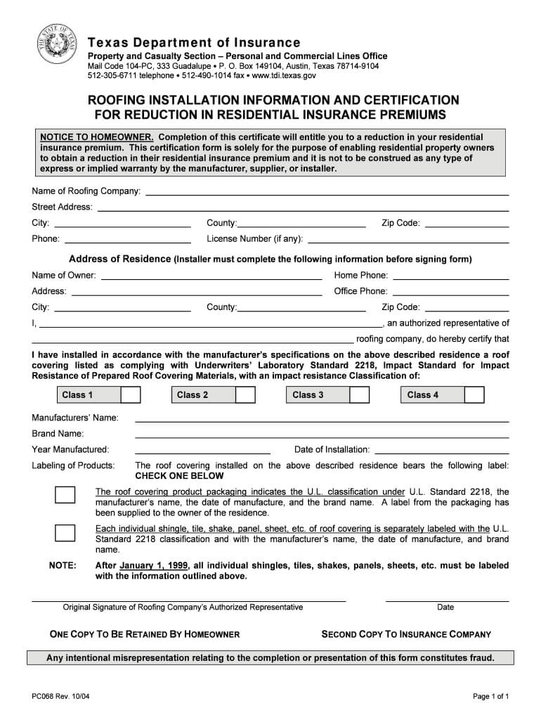 Fillable Hail Resistan Roof Certificate – Fill Online With Regard To Roof Certification Template