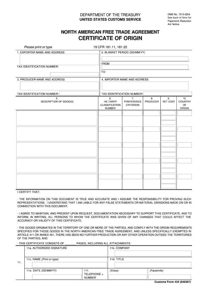 Fillable Nafta Certificate Of Origin – Fill Online With Certificate Of Origin Form Template