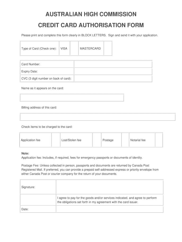 Fillable Online Credit Card Authorisation Form – Australian With Credit Card Authorisation Form Template Australia