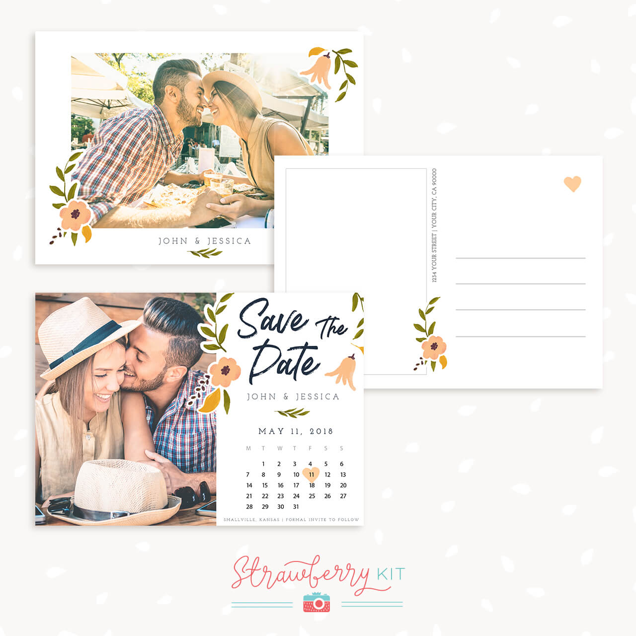 Floral Save The Date Calendar Card Template – Strawberry Kit Intended For Save The Date Cards Templates