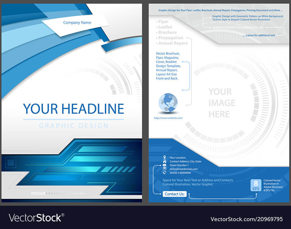 Flyer Template In Blue Tech Style Pertaining To Technical Brochure Template