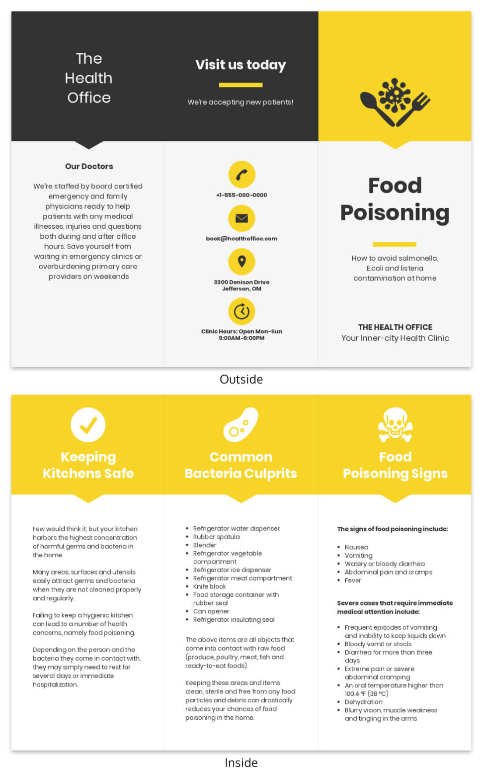 Food Poisoning Informational Tri Fold Brochure Template With Open Office Brochure Template