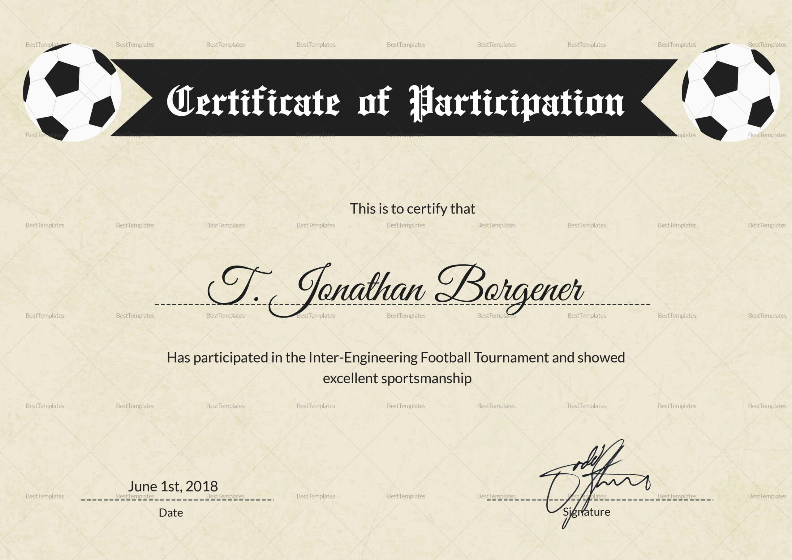 Football Certificate Of Participation Calep.midnightpig.co With