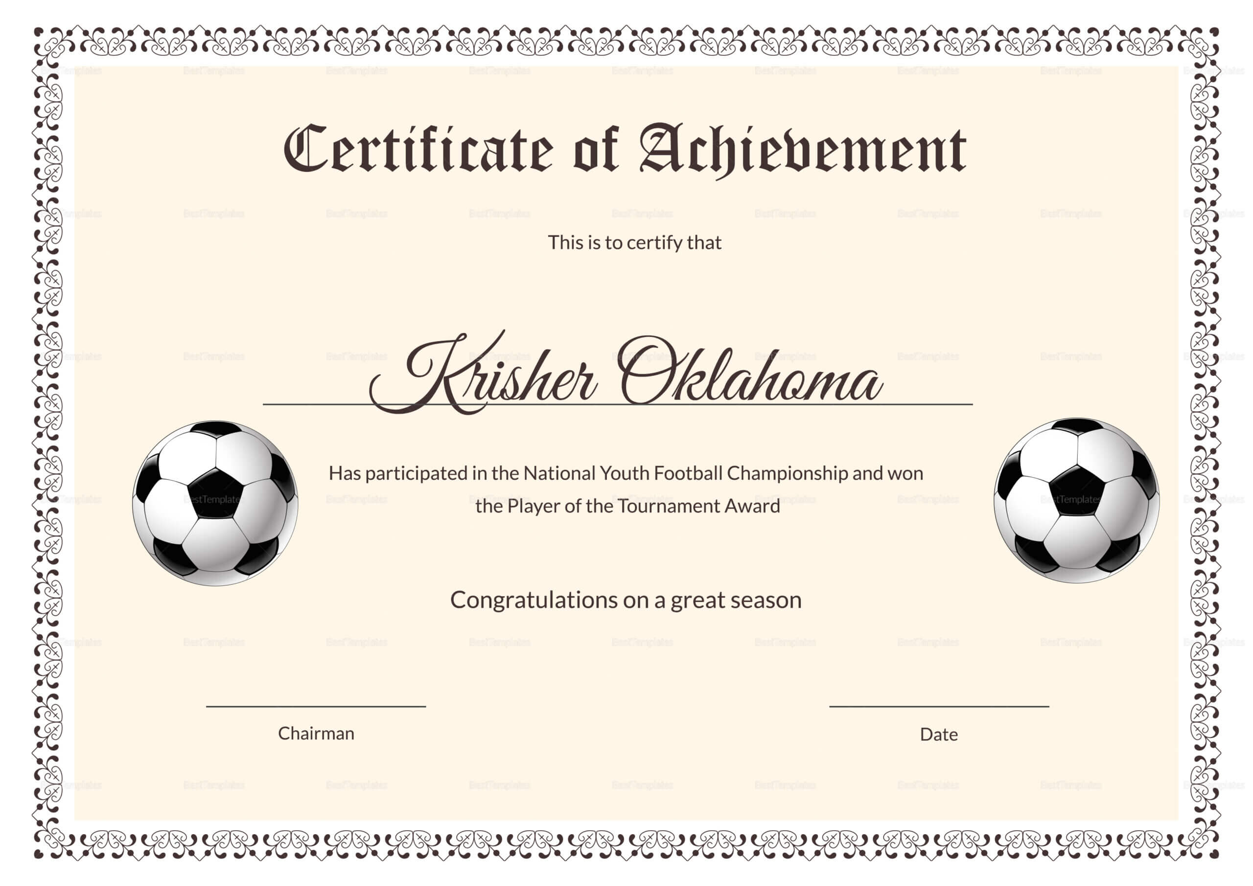 Football Certificate Template Calep.midnightpig.co in Soccer