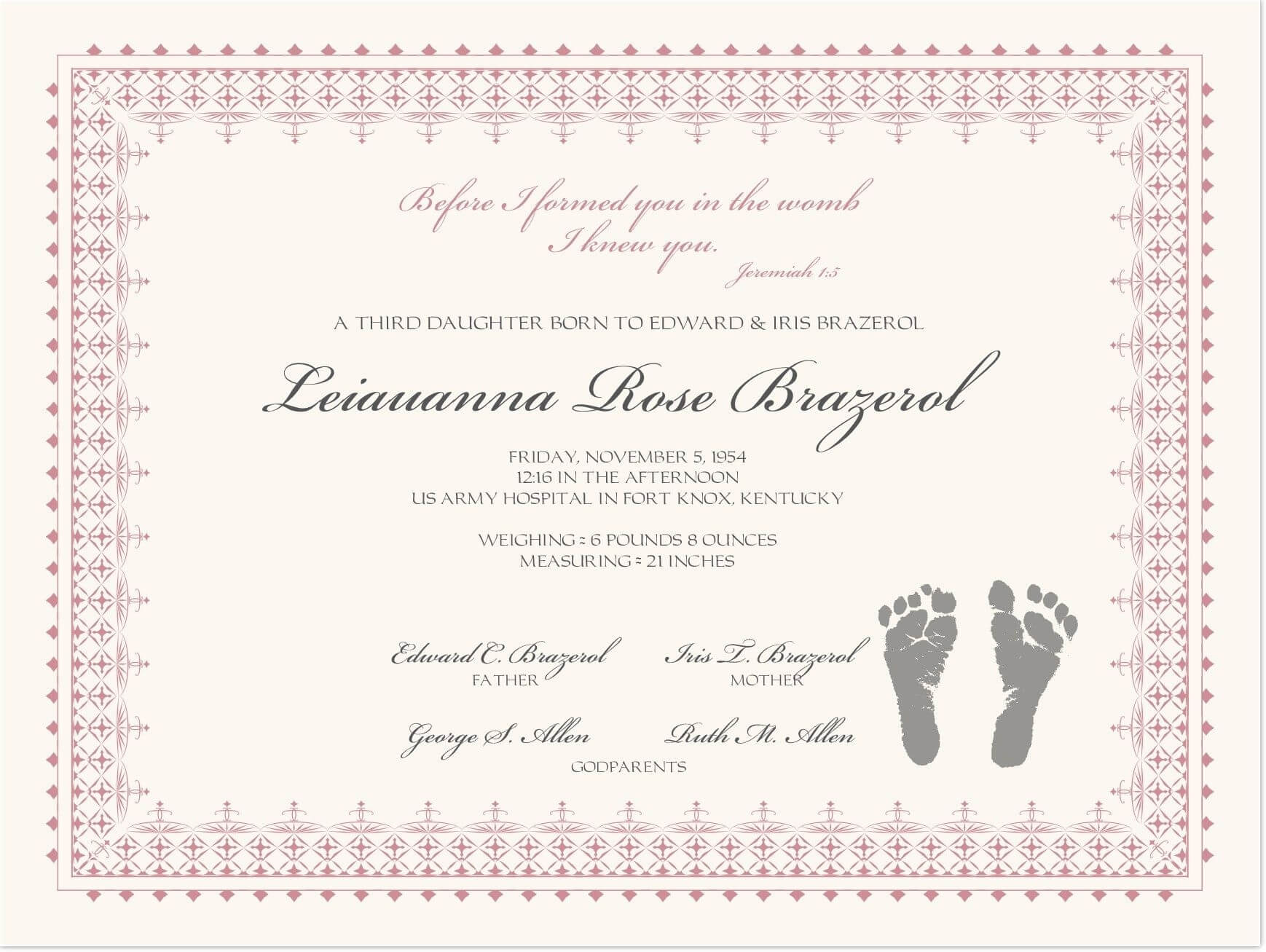 Footprints Baby Certificates | Birth Certificate Template Inside Birth Certificate Templates For Word