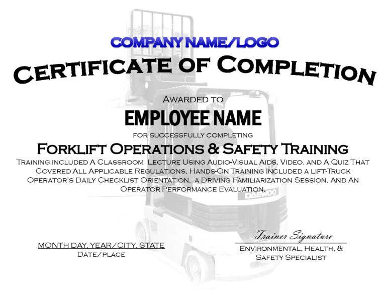 Forklift Certificate Template Free Calep midnightpig co Intended For 