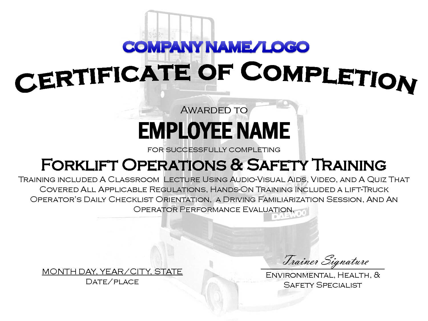 Forklift Certificate Template Free – Calep.midnightpig.co Intended For Fall Protection Certification Template