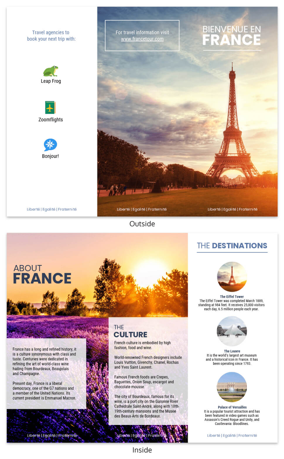 France Travel Tri Fold Brochure For Travel Brochure Template For Students
