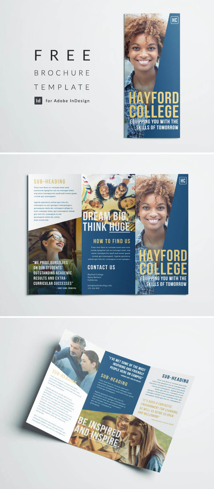 Free College  Brochure  Template Simple Tri Fold Design in 