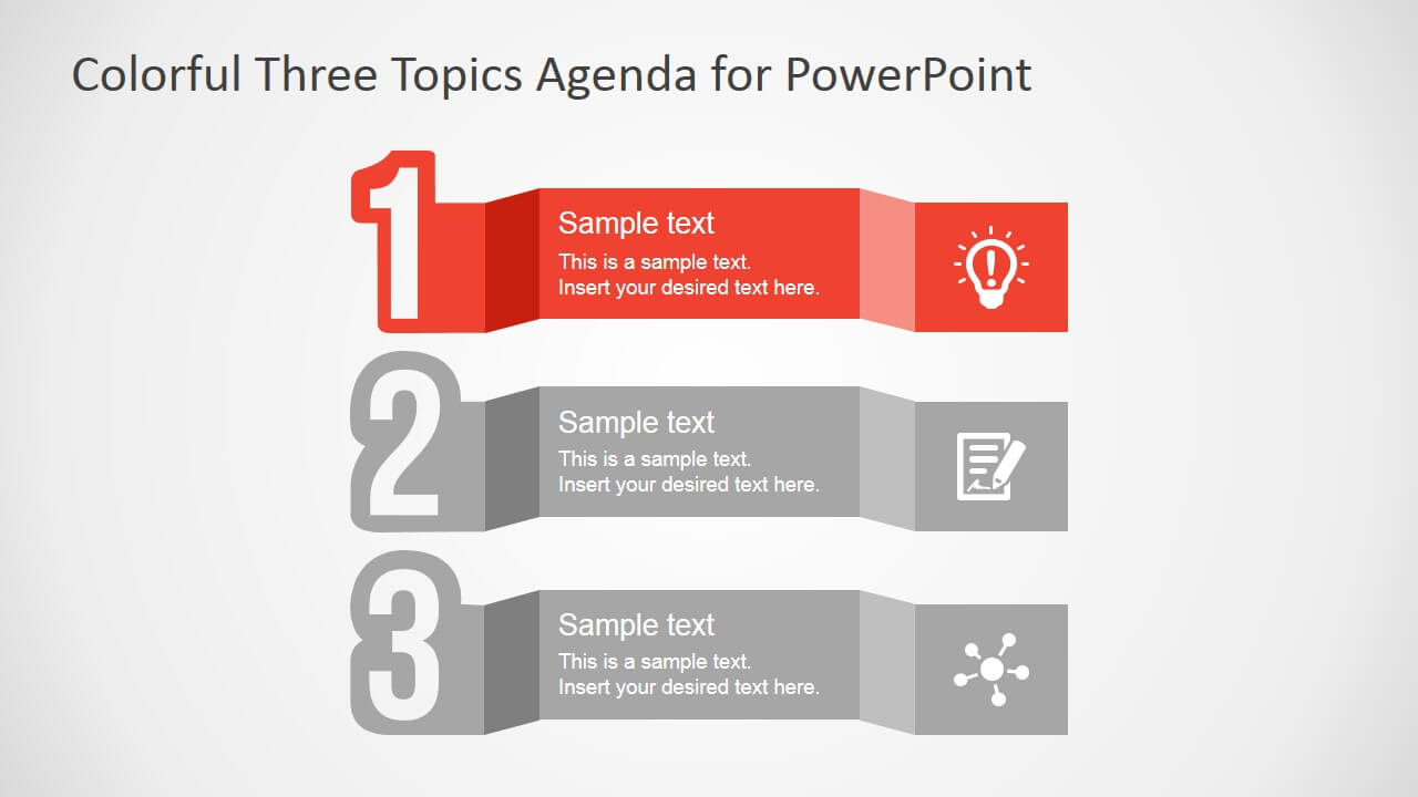 Free Colorful Three Topics Agenda For Powerpoint With Replace Powerpoint Template