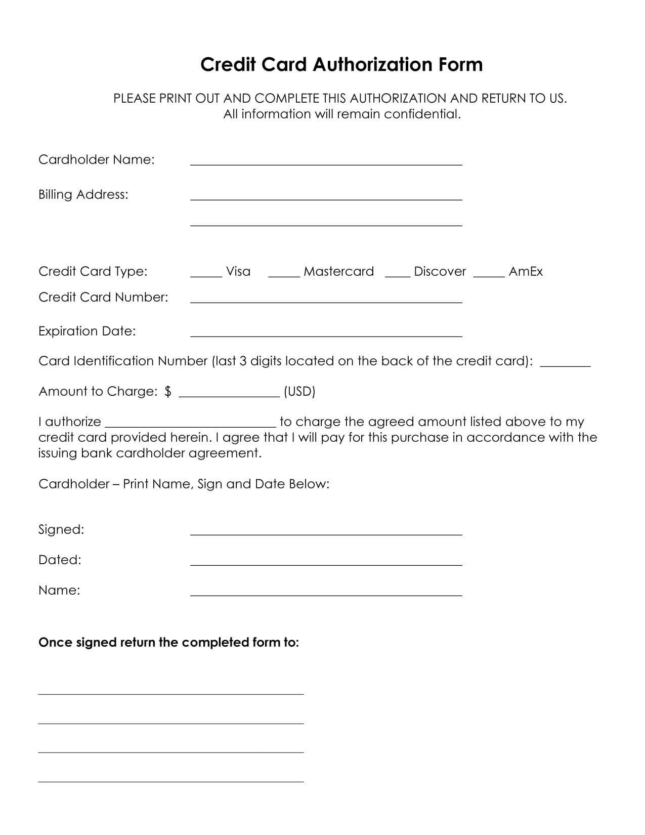Free Credit Card Authorization Form Template – Calep In Credit Card On File Form Templates