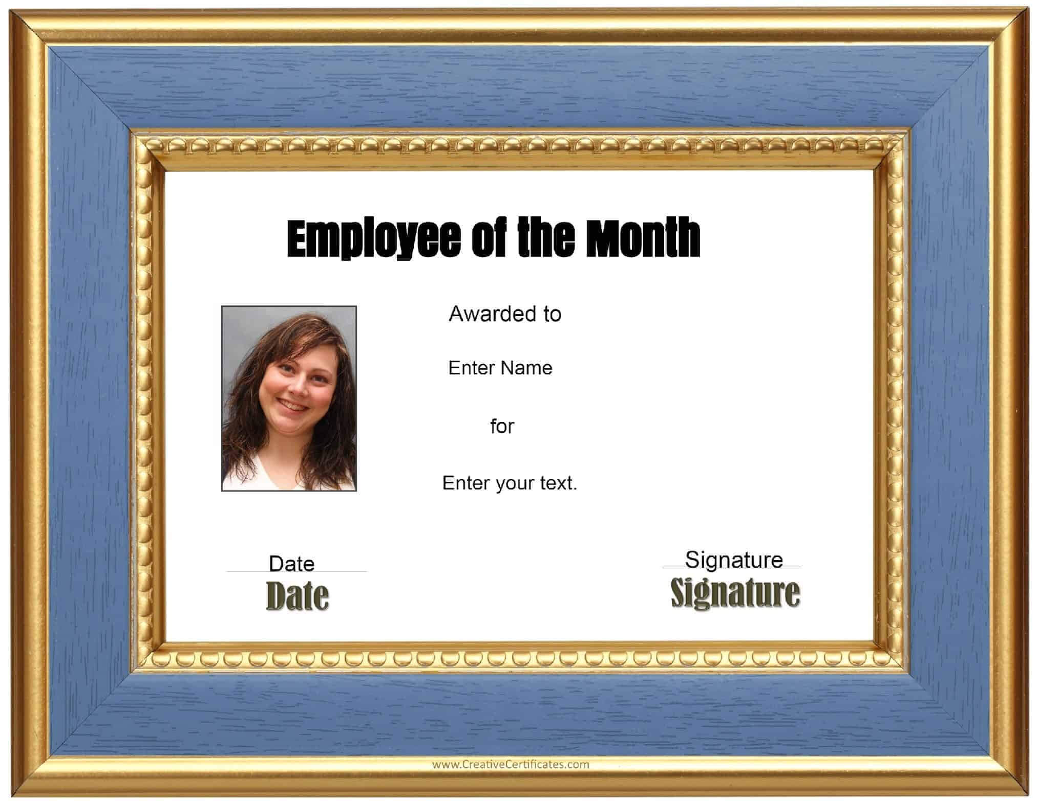 Free Custom Employee Of The Month Certificate For Employee Of The Month Certificate Template With Picture