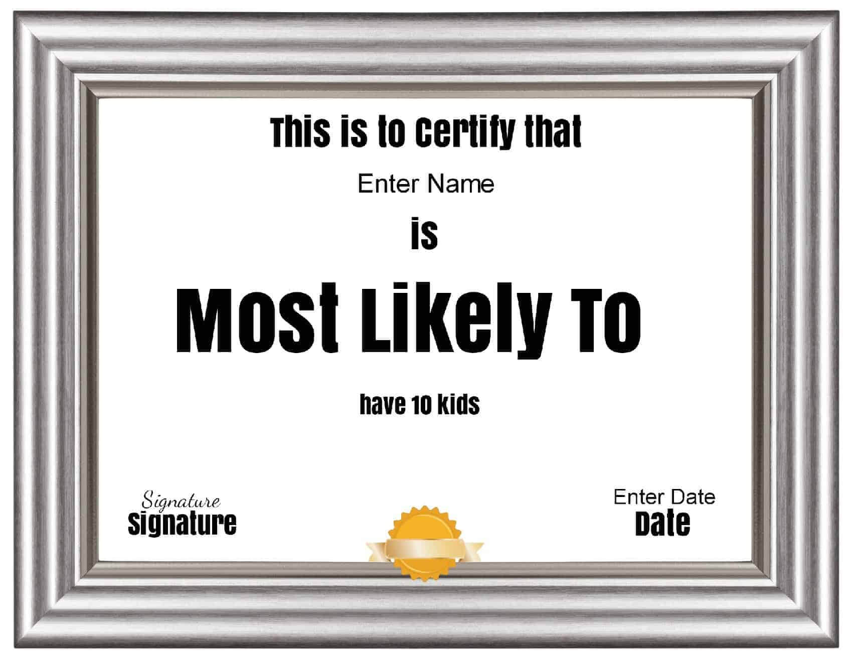 Free Customizable "most Likely To Awards" Inside Funny Certificate Templates