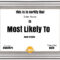 Free Customizable "most Likely To Awards" Inside Superlative Certificate Template