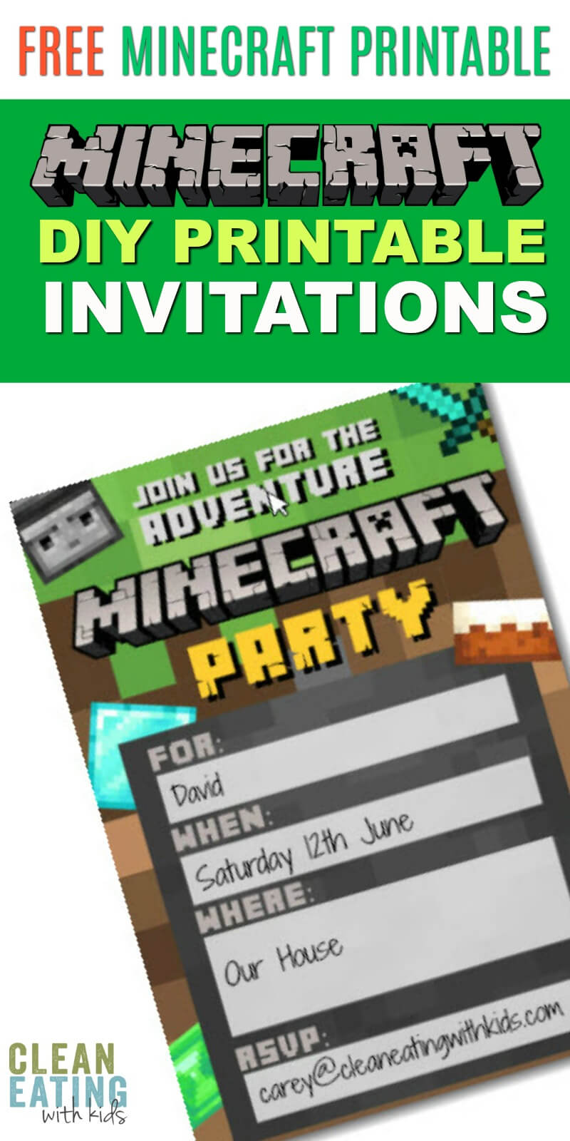 Free Diy Printable Minecraft Birthday Invitation – Clean Within Minecraft Birthday Card Template