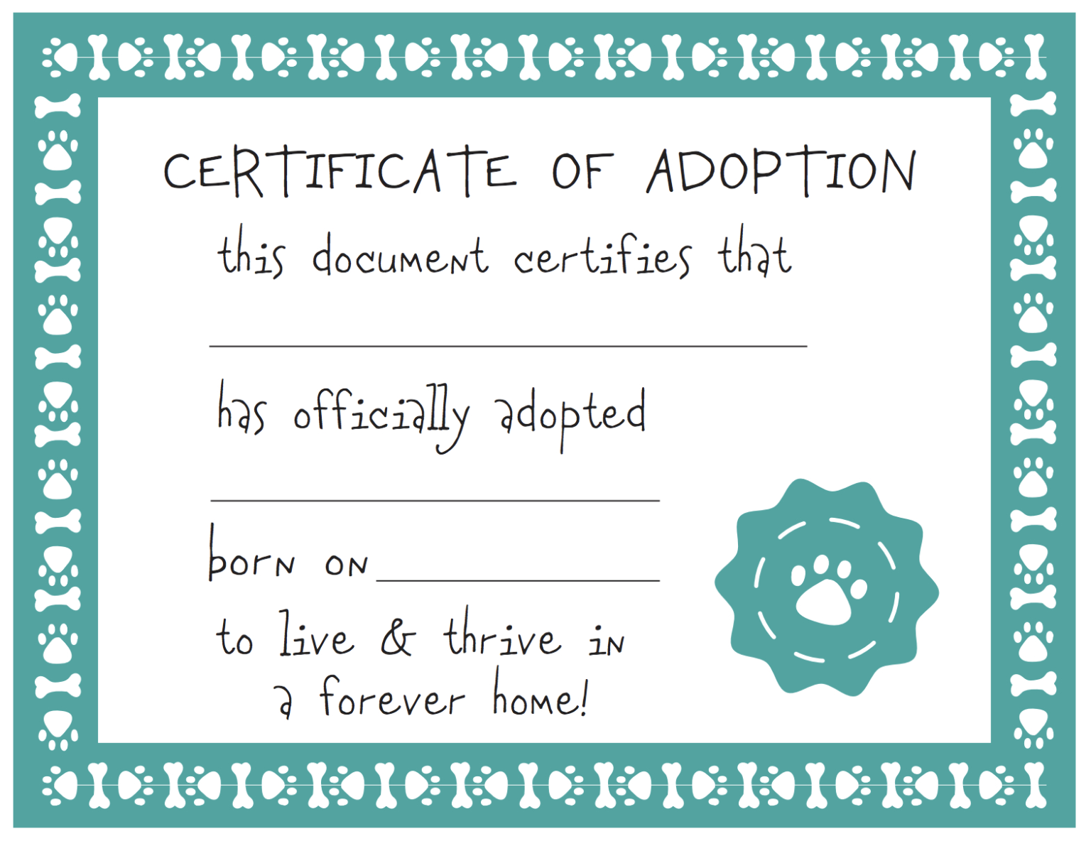 Puppy Adoption Certificate Free Printable Printable World Holiday