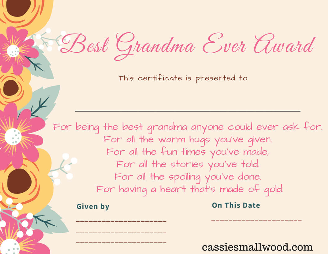 Free Printable Best Grandma Certificate Of Appreciation In Best Teacher Certificate Templates Free