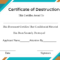 Free Printable Certificate Of Destruction Sample Throughout Certificate Of Disposal Template