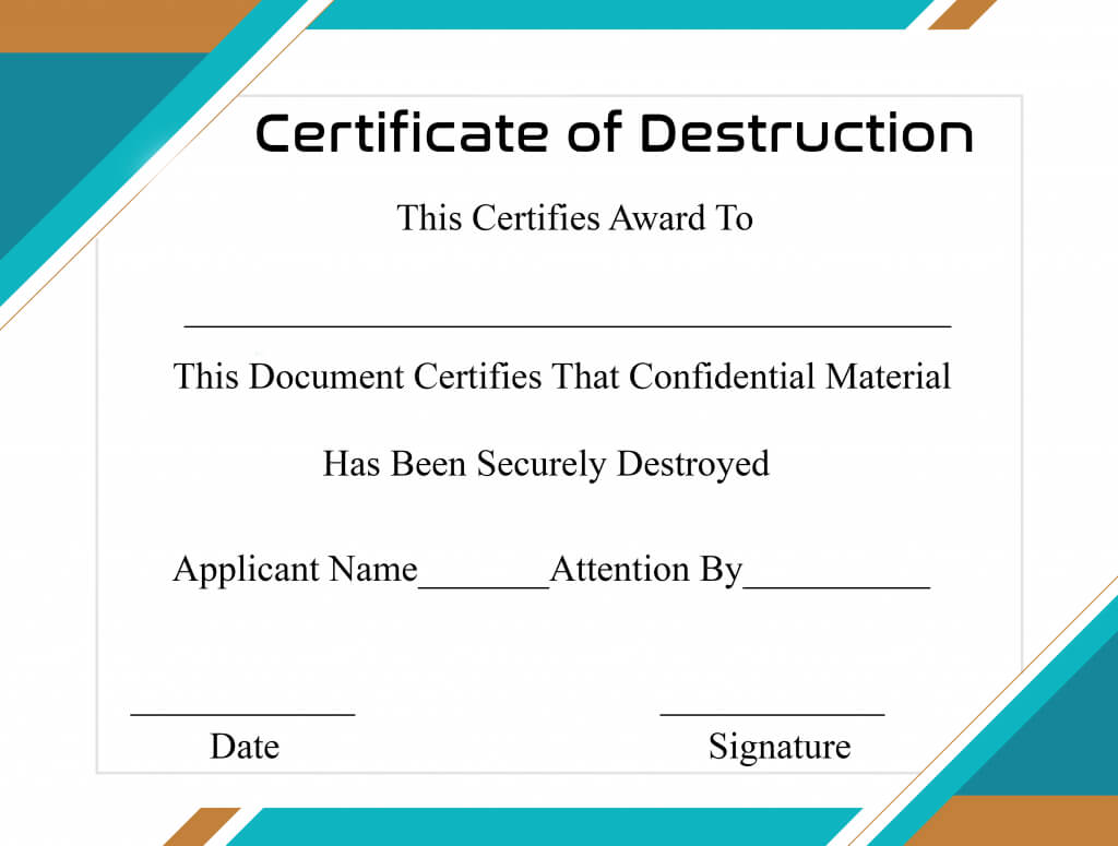 Free Printable Certificate Of Destruction Sample Throughout Certificate Of Disposal Template
