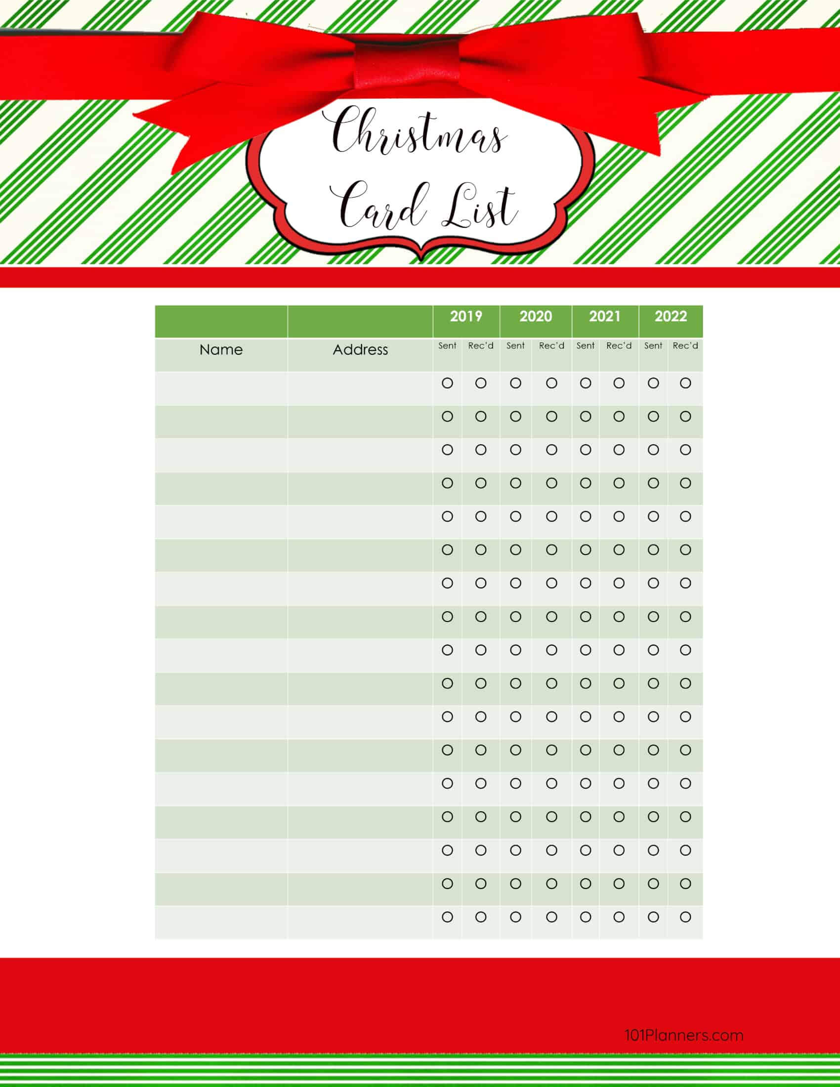 Free Printable Christmas Gift List Template Intended For Christmas Card List Template