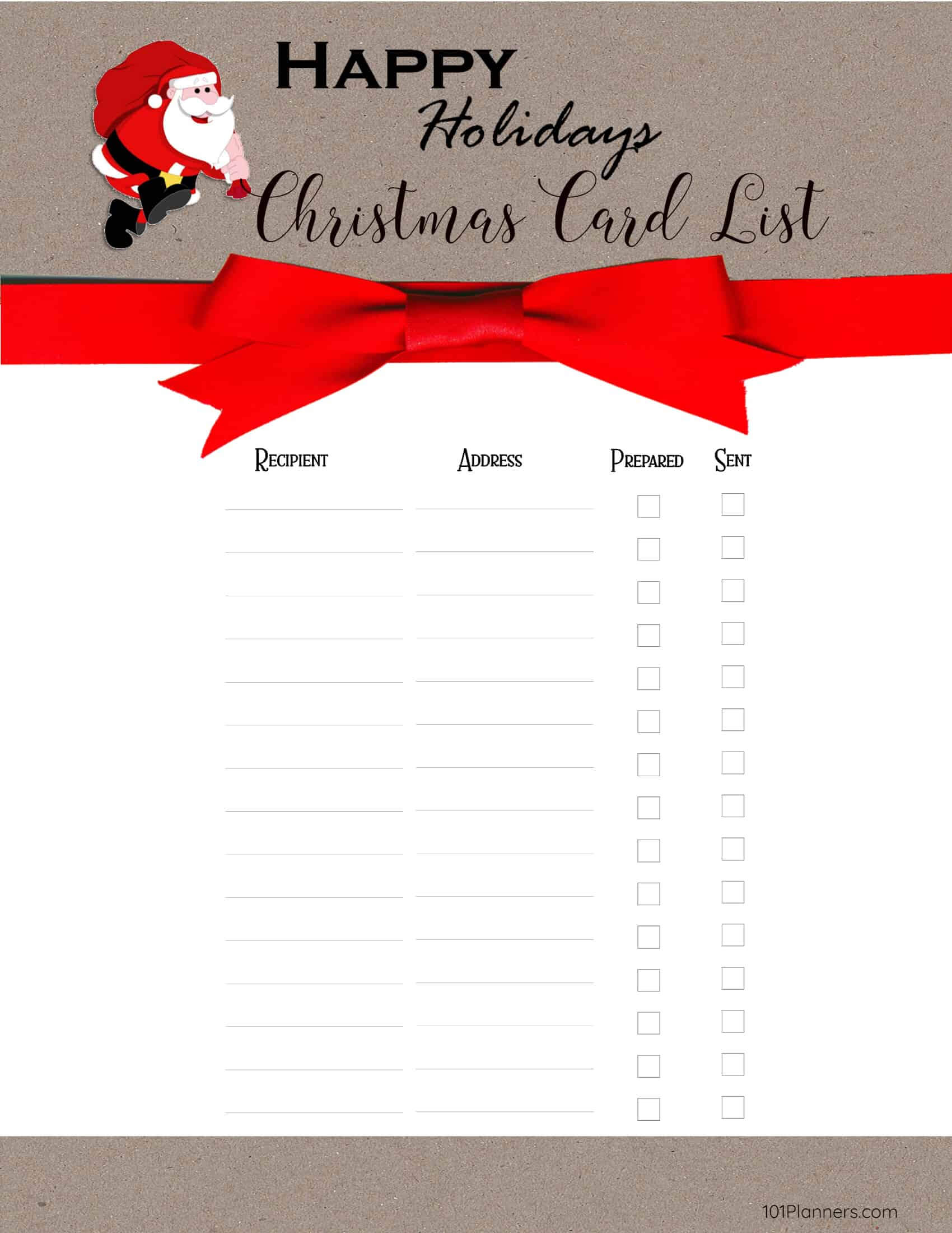 Free Printable Christmas Gift List Template Throughout Christmas Card List Template