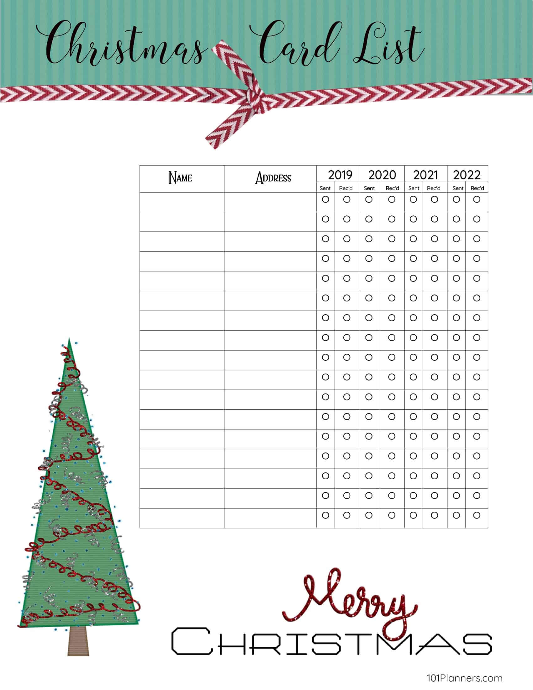 Free Printable Christmas Gift List Template With Christmas Card List Template