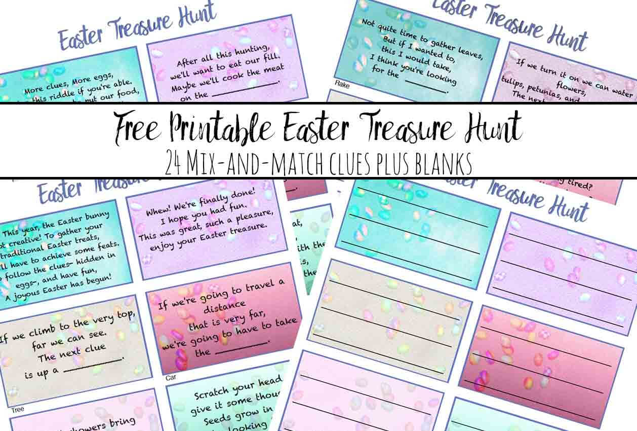Free Printable Easter Treasure Hunt: 24 Mix & Match Clue Within Clue Card Template
