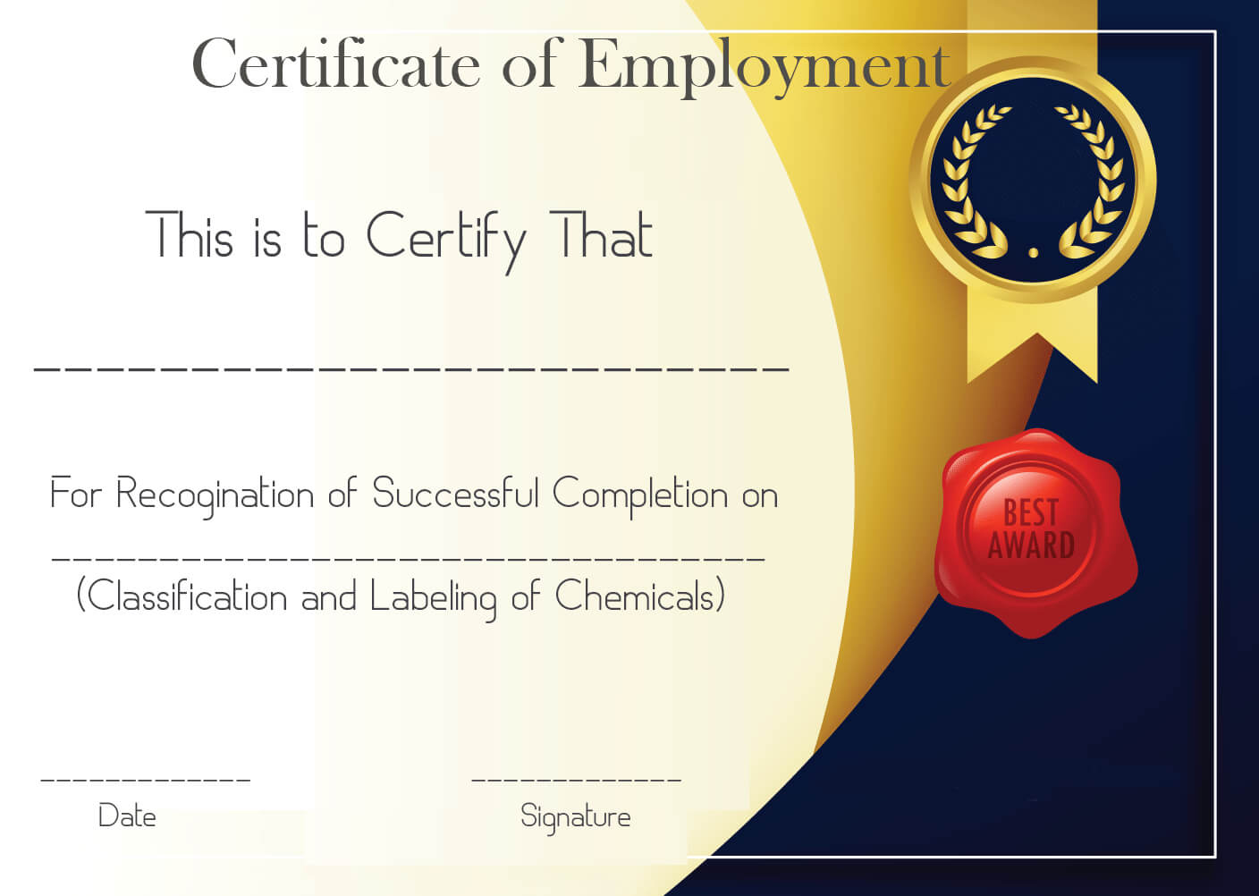 Free Sample Certificate Of Employment Template | Certificate In Good Job Certificate Template